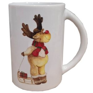 Mok met unieke bedrukking Rudolph staand (afm H10,5cm x 7 cm) hoog model