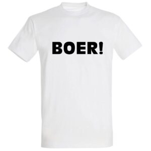 T-Shirt Wit Heren Ronde Hals met tekst opdruk "BOER!'