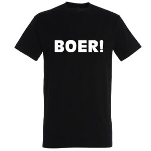 T-Shirt Zwart Heren Ronde Hals met tekst opdruk "BOER!' Zwart