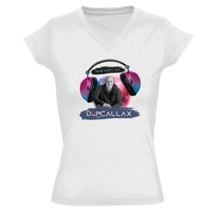 Dames T-shirt wit V hals met bedrukking DJ Callax