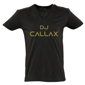 T-Shirt Zwart Heren V Hals met gouden tekst opdruk DJ Callax
