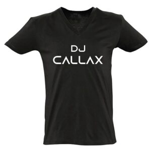 T-Shirt Zwart Heren V Hals met witte tekst opdruk DJ Callax