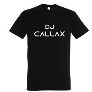 T-Shirt Zwart Heren Ronde Hals met witte tekst opdruk DJ Callax