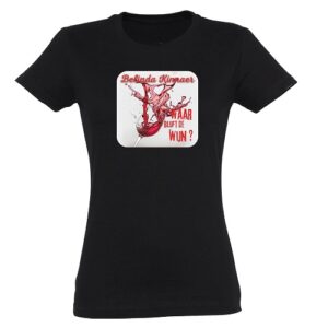 Dames T-shirt zwart V hals met bedrukking