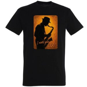 T-Shirt Zwart Heren Ronde Hals met opdruk 'I want your sax'